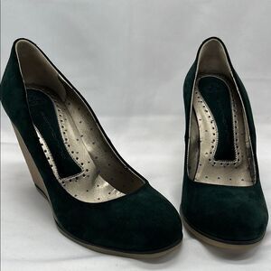 Dark Green Suede Fornarina Wedge Heels